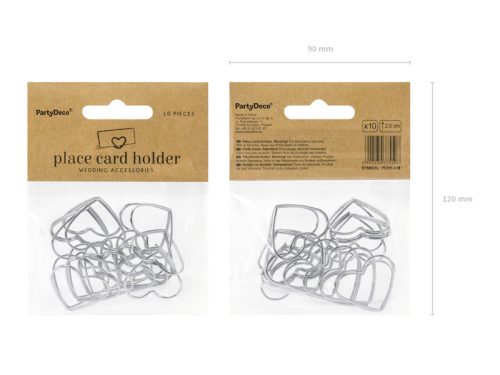 Ezüst színű ültetőkártya tartó szívecske 10 db / csomag