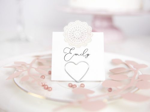 Ezüst színű ültetőkártya tartó szívecske 10 db / csomag