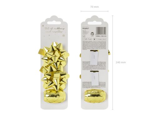 Szalag és rozetta készlet, arany, mix (1 pkt / 3 db.)