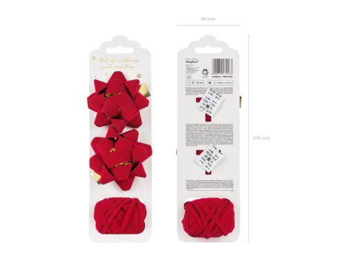 Velúr szalag és rozetta készlet, piros, mix (1 db / 3 db)