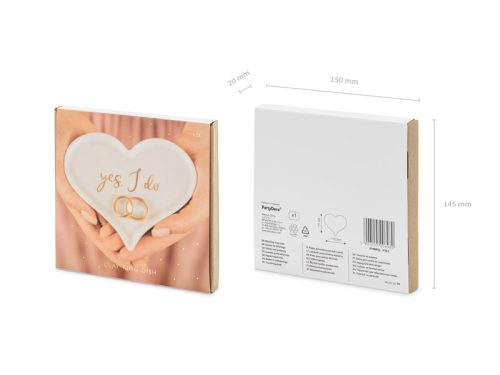 Porcelán jegygyűrűtányér Szív, 13,3x10,8 cm.