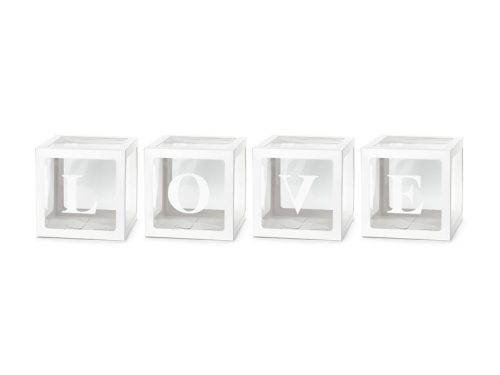 Balloon boxes LOVE, 30x30 cm, white (1 pkt / 4 pc.)
