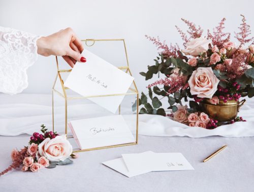 Üveg Ajándékkártyatartó, arany, 13x21x21cm