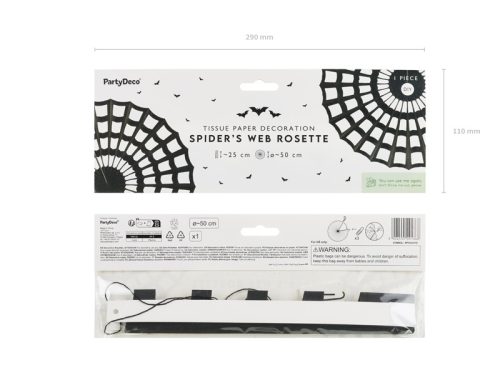 Dekoratív rozetta pókháló, fekete, 50 cm
