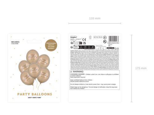 Lufi 30 cm, Boldog születésnapot, fémes hideg arany (1 db / 6 db)