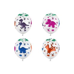   Léggömbök 30 cm, dinoszauruszok, pasztell tiszta fehér (1 db / 50 db)