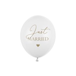   Léggömbök 30 cm, Just Married, pasztell tiszta fehér (1 db / 50 db)