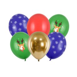 Balloons 30 cm Merry Christmas, mix (1 pkt / 6 pc.)