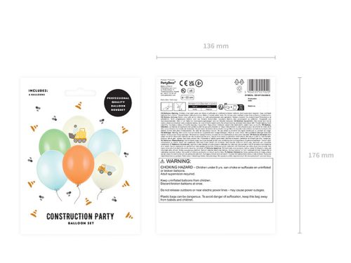 Léggömbök 30 cm, Építőipari járművek, Pasztell világos krém (1 pkt / 6 db.)