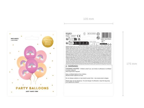 Lufi 30 cm, Rainbow, mix (1 pkt / 6 db.)