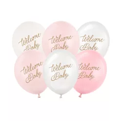 Balloons 30 cm, Welcome Baby, pink mix (1 pkt / 6 pc.)