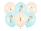 Egér mintás 30 cm-es lufi 1-es számmal, pasztell kék, 6 db