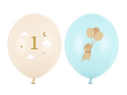 Egér mintás 30 cm-es lufi, világoskék, 50 darabos készlet