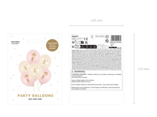 Egér mintás 30 cm szám léggömbök, halvány rózsaszín, 6 db