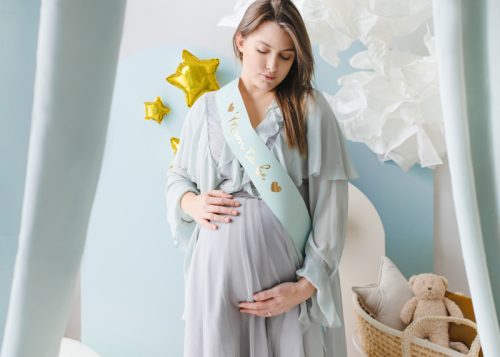 Vállszalag Mom to be, világos kék, 75 cm