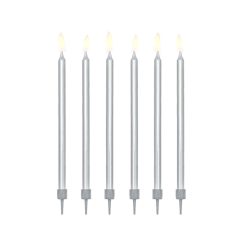 Birthday candles, plain, silver, 12.5cm (1 pkt / 12 pc.)