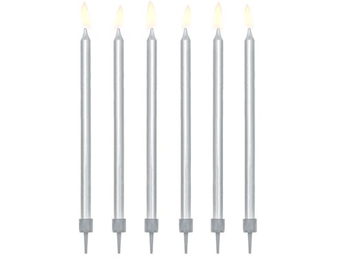 Birthday candles, plain, silver, 12.5cm (1 pkt / 12 pc.)