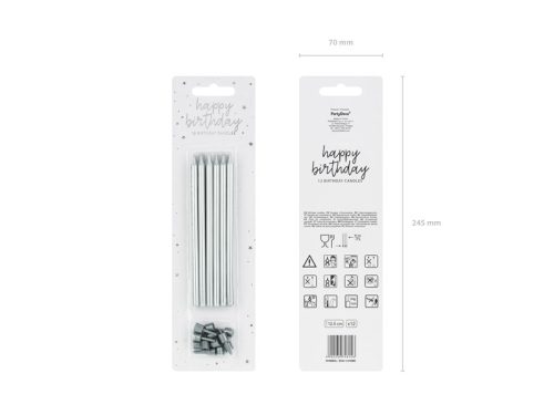 Birthday candles, plain, silver, 12.5cm (1 pkt / 12 pc.)
