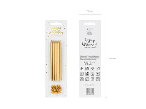 Birthday candles, plain, gold, 12.5cm (1 pkt / 12 pc.)