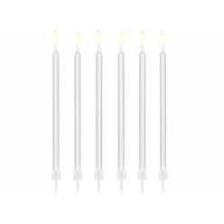 Plain birthday candles, white, 14cm (1 pkt / 12 pc.)