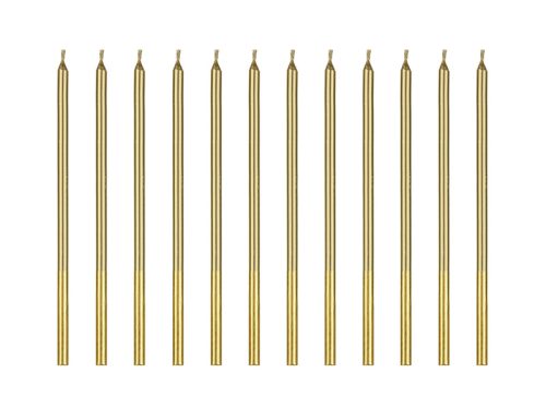 Sima születésnapi gyertyák, arany, 14 cm (1 pkt / 12 db.)