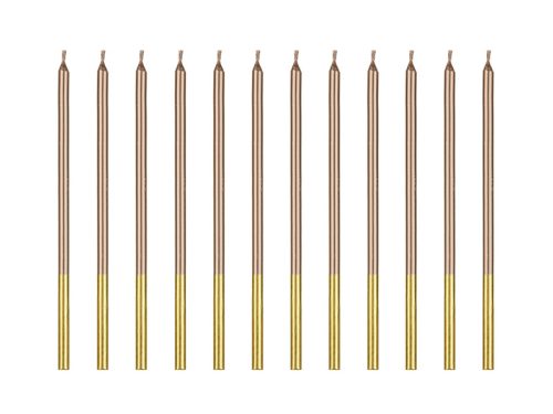 Plain birthday candles, rose gold, 14 cm (1 pkt / 12 pc.)