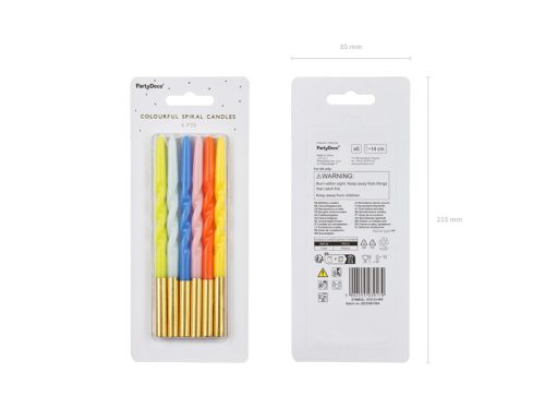 Csavart születésnapi gyertyák, keverék, 14 cm (1 db / 6 db.)