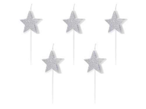 Birthday candles Stars, silver, 3.5cm (1 pkt / 5 pc.)