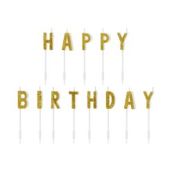   Birthday candles Happy Birthday, gold, 2.5cm (1 pkt / 13 pc.)