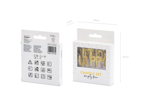 Birthday candles Happy Birthday, gold, 2.5cm (1 pkt / 13 pc.)