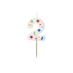 Birthday Candle Number '2', white confetti, 5.5cm