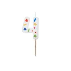 Birthday Candle Number '4', white confetti, 5.5cm