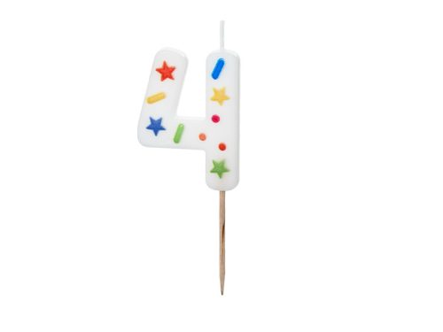 Birthday Candle Number '4', white confetti, 5.5cm