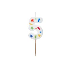 Birthday Candle Number '5', white confetti, 5.5cm