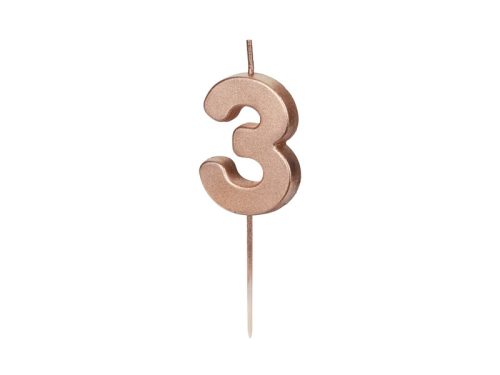 Birthday Candle Number 3, rose gold, 4.5cm