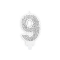 Birthday candle Number 9, silver, 7cm