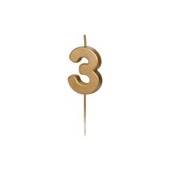 3-as számú születésnapi gyertya, 4,5 cm, arany