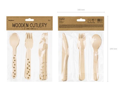 Fa evőeszköz csillagok, arany, 16cm (1 db / 18 db.)