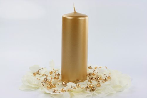 Oszlopos gyertya, fém, arany, 15 x 6 cm (1 db / 6 db)