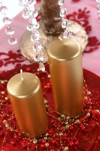 Oszlopos gyertya, fém, arany, 15 x 6 cm (1 db / 6 db)