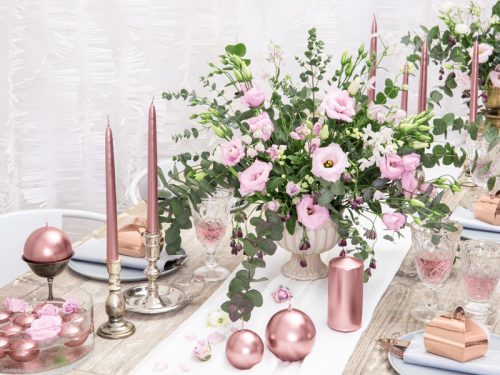 Oszlopgyertya, metál, rózsaszín arany, 12x6cm (1 db / 6 db)