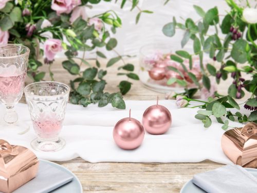 Gyertyagömb, metál, rózsa arany, 6cm (1 db / 10 db.)