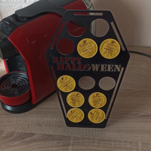 Koporsó alakú kávé kapszula tartó halloweenre