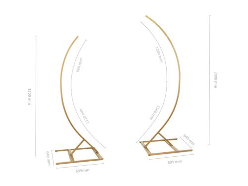 Stand with 2 Semi-Arch Bows, 200cm and 180cm - Set, Gold