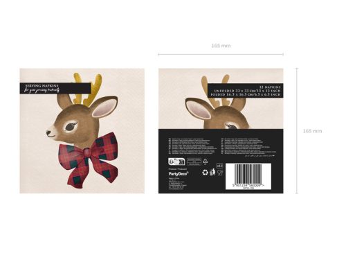 Szarvasszalvéták, 33x33 cm, mix (1 pkt / 12 db.)