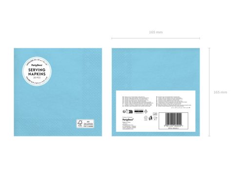 Világoskék papírszalvéta 33x33 cm, 20 darabos csomag