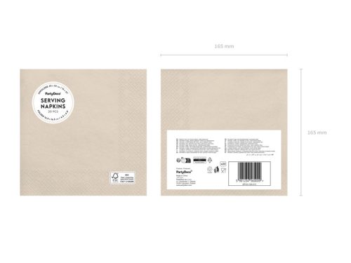 Bézs papír szalvéta 33x33 cm, 20 db/csomag