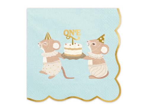 Két rétegű egér mintás papírszalvéta, kék, 33x33 cm, 12 db