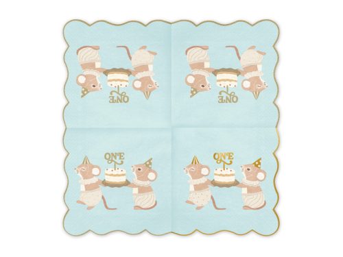 Két rétegű egér mintás papírszalvéta, kék, 33x33 cm, 12 db