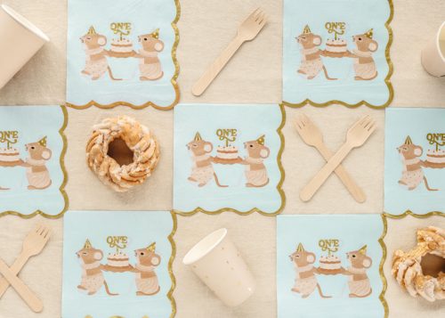 Két rétegű egér mintás papírszalvéta, kék, 33x33 cm, 12 db